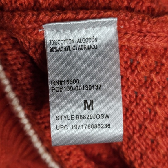 New Democracy Long Puff Sleeve Round Neck Mixed Stitch Sweater Poppy Red Size M - Picture 10 of 11